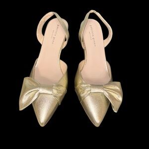 PATRICIA GREEN LONDON GOLD KITTEN Bow Heels pumps women’s size 10